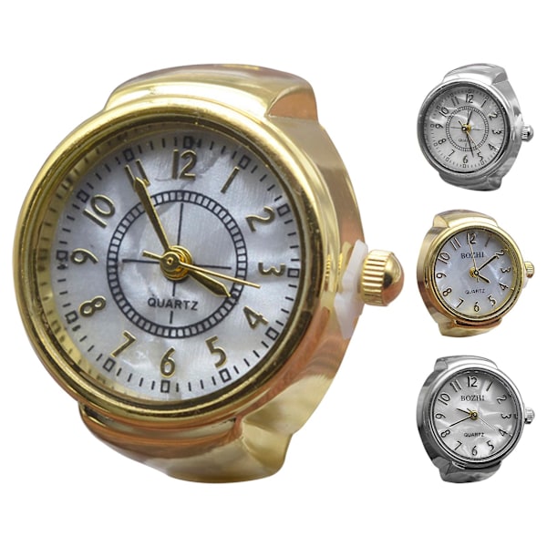 Dekorativ Klockring med Klar Urtavla, Smycke Klocka Kvarts Analog Finger Ring Klocka för Vuxen Golden 2