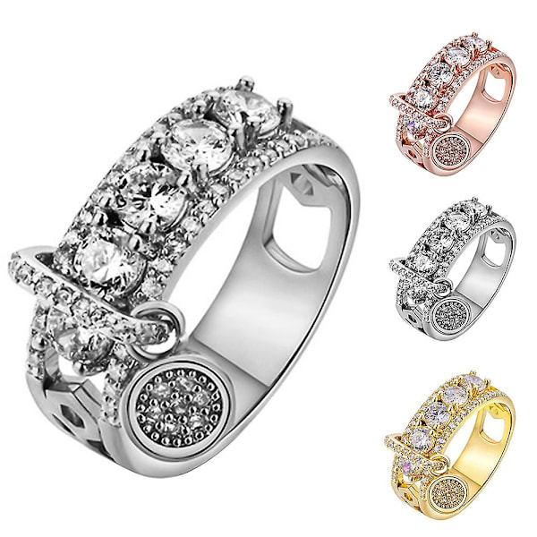 Luovia Metallilevy-riipus Ontto Renkaat Kuutio Zirkonia Rhinestone Sormus Naisten Korut Rose Gold Us7