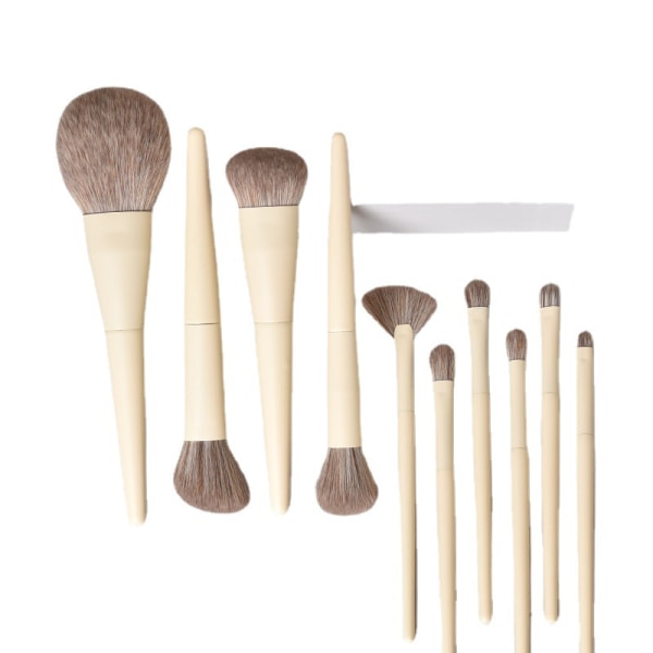 Set of 10 makeup brushes, high quality wooden handle 10 brushes + jack pu bag,