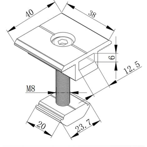 4 stk. solcelleanlæg beslagssæt, aluminiumlegering mellemtryksblok, M8 x 40