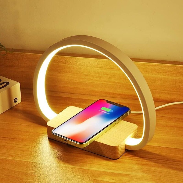 Trådløs opladningsbordlampe uden USB-adapter, multifunktionel bordlampe, natlampe, mobiltelefon, velegnet til soveværelset