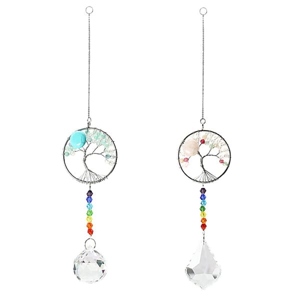 Kristall Regnbåge Suncatcher Chakra Livets Träd Hänge Glas