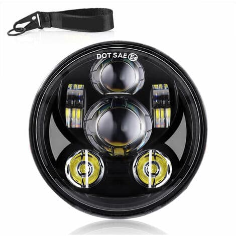 Motorsykkel frontlys 12V rundt LED-hovedlys, 2 lysmoduser, passer til 5,75 tommer, retro blinklys - svart