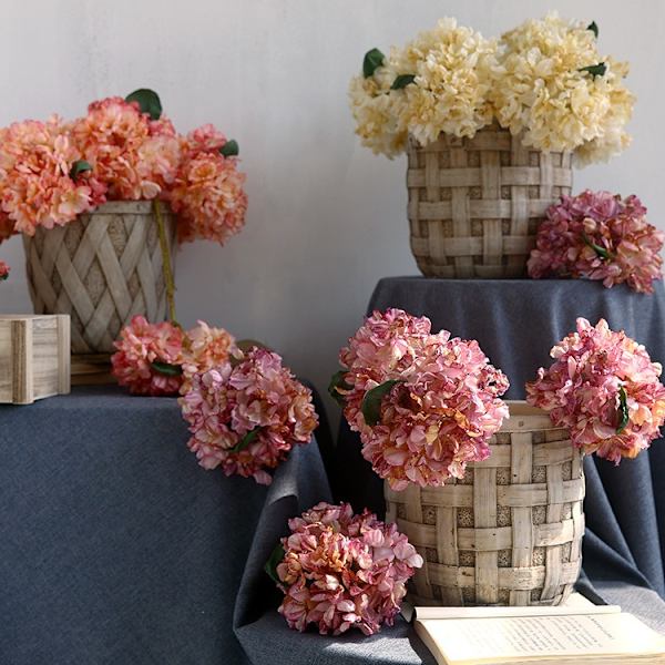 Simulerad blomma 3 brända kantstjälkar kort gren hortensia simulerad blomma heminredning (gul)