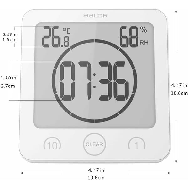Badrumstimer Vattentät BadrumsTermometer Hygrometer Badrumsmakeup Kök (Vit)