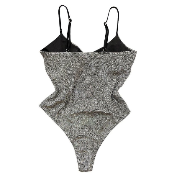 Naisten kimalteleva ja kiiltävä monokini-uimapuku, push-up-mallinen, yksivärinen uimapuku Grey S