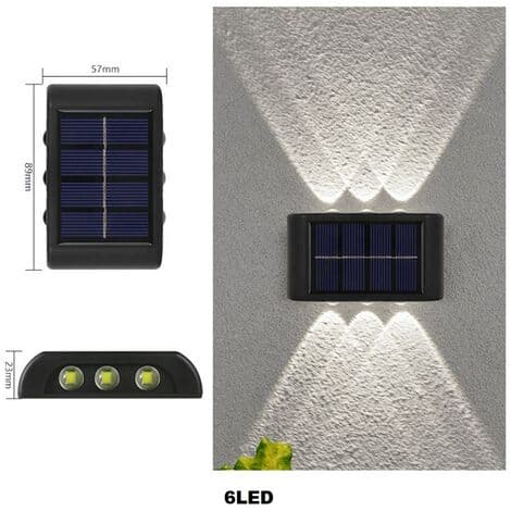 Utendørs solcellelykter, 6 LED (konvekst speil)