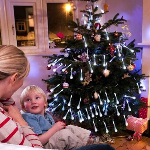 9,5m 50 LED Vattendroppssolcellslingor, 8 lägen Vattentäta Solcellsfairylights för Trädgårdsfest Jul (Vit)