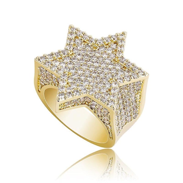 Ny Hexagon Star Franklin Mint Green Ring for menn Iced Out Cubic Zircon Micro Paved Personlighet Ringer Hip Hop smykker Gaver Gold
