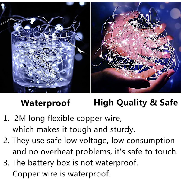 12 st Mini Batteridrivna LED-Ljusslingor, 20 LED Koppartrådslampor, 2m Mini Batteridrivna LED-Ljusslingor för Juldekorationer, Svala