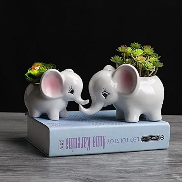 2 stk keramiske blomsterpotter sukkulent plantepotter, elefantdesign, mini keramiske blomsterpotter (planter ikke inkludert),