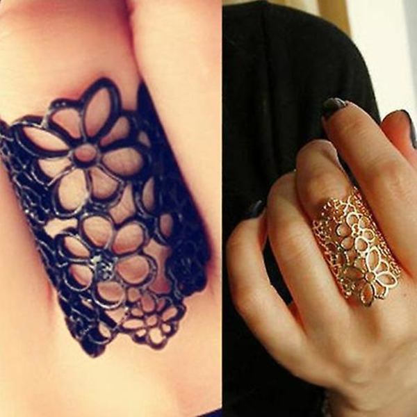 Mode Smycken Kvinnor Ihålig Blomma Legering Justerbar Öppning Fest Bal Ring Black