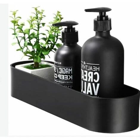 40cm Bruseskab uden boring, Rustfrit Stål Selvklæbende Badeværelsesbruseskab, Sort