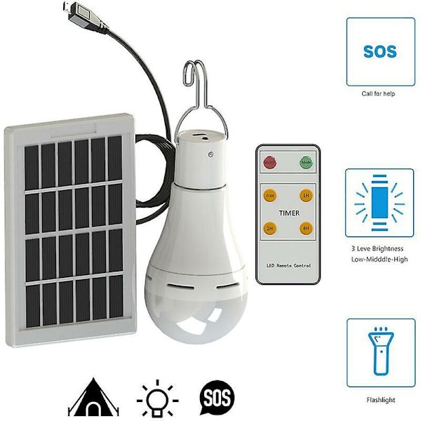 Solcellsdriven LED-lampa - Bärbar USB-laddningsbar lykta lampa strålkastare inomhus kontor kök läsning med solpanel för utomhus vandring camping tält fiske