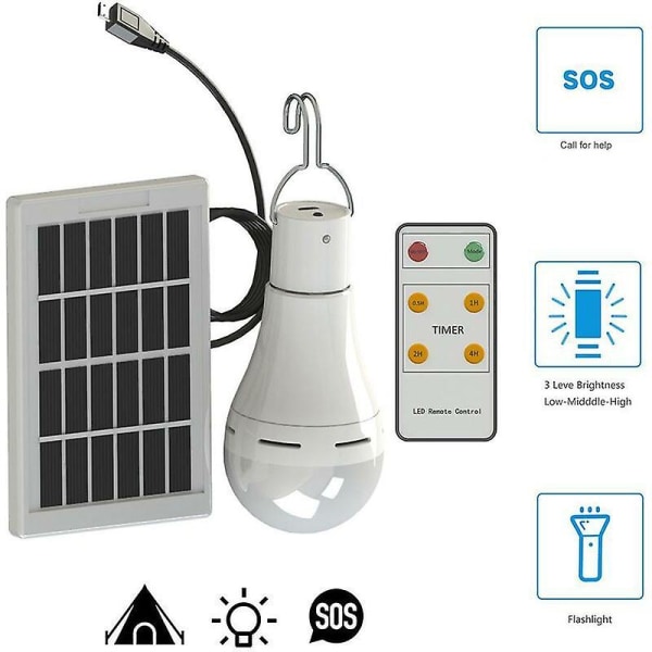 Soldriven LED-lampa - Bärbar USB laddning Lyktalampa Spotlight Inomhuskontor Kök Läsning Med Solpanel För Utomhusvandring Camping Tält Fis