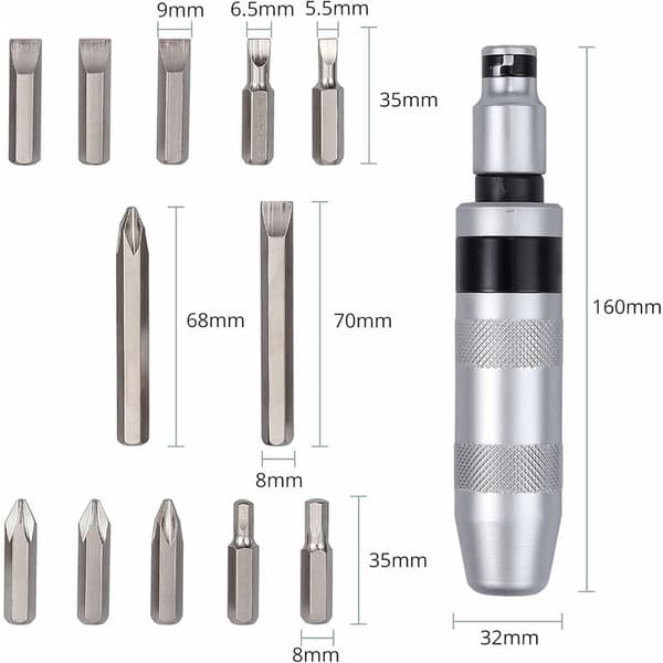 13-delad 1/2" slagnyckelset med tunga hex- och korsbits