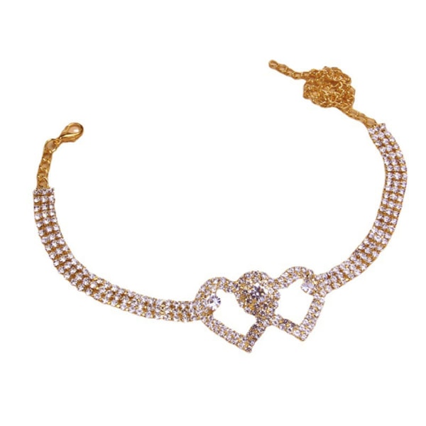 Full Diamond Dubbel Hjärta Anklet Sommar Strand Smycken Rhinestone Tillbehör Gold