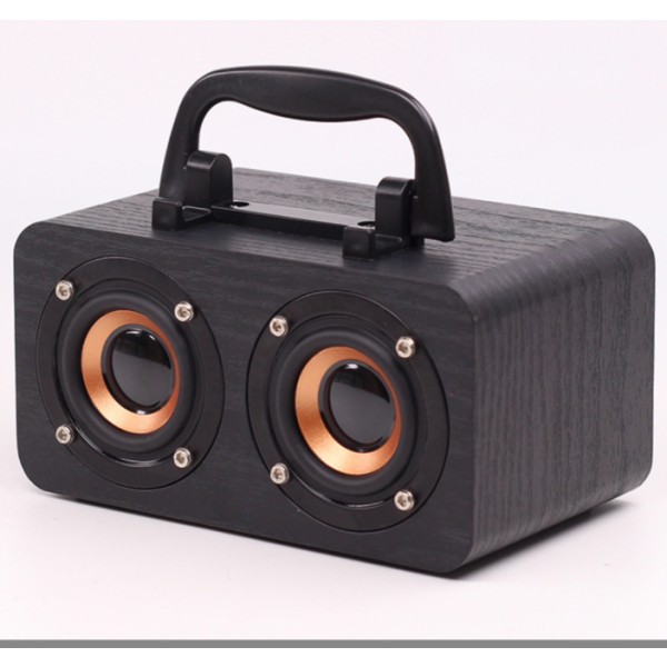 Bluetooth bärbar högtalare, retro enkel trähögtalare, mini trådlös bluetooth högtalare (svart trä ådring),