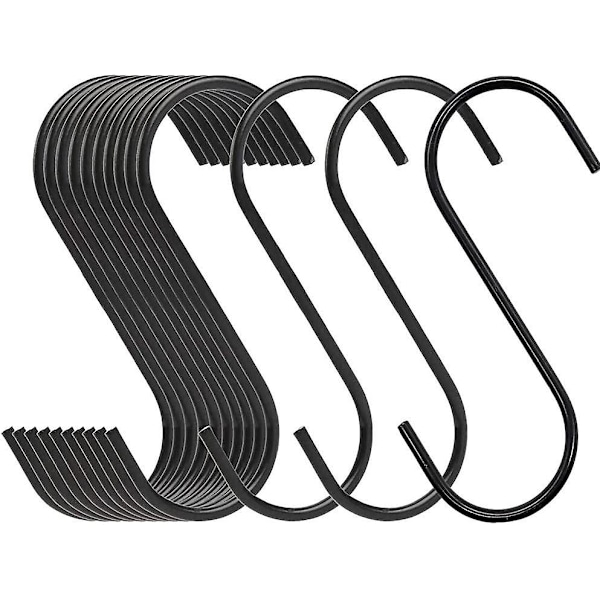 Sett med 30 rustfrie S-kroker S-formede metallkroker Kroker for kjøkken bad soverom, (svart)