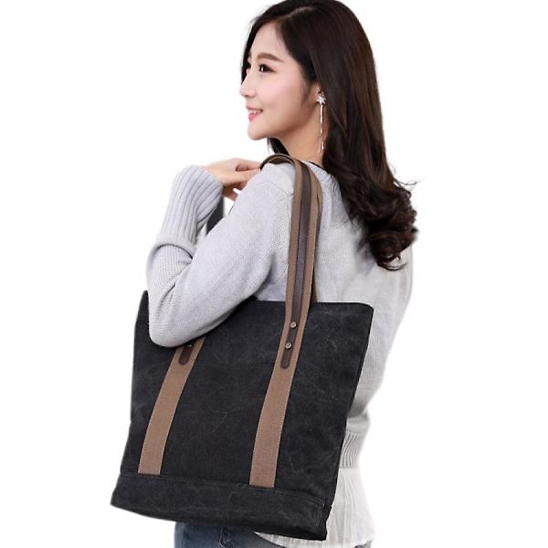 Dametasker i Canvas Skuldertaske Retro Casual Håndtasker Arbejdstaske Tote Punge A916-354 black
