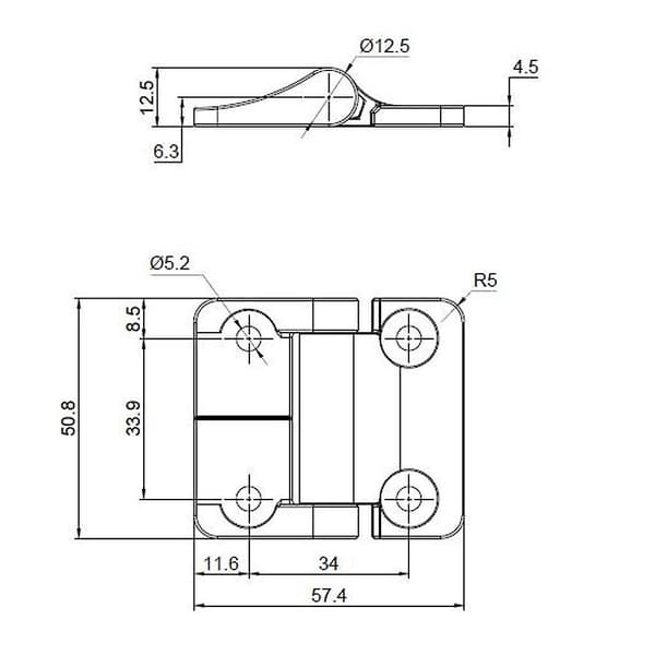 Zinklegering Moment Hængsel Positionskontrol til 4 huller 75x50mm Sort