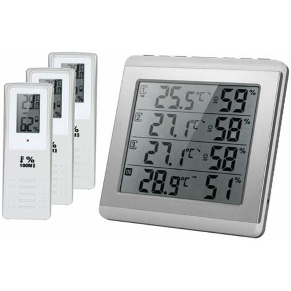 Hygrometer med LCD digitalt termometer, 3 eksterne transmittere