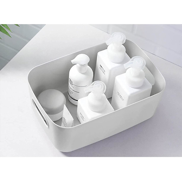 Sett med 4 hvite plast oppbevaringskurver, plast oppbevaringskurv, plastkurv med håndtak for stablebare skap, kjøkken, soverom, bad, Of