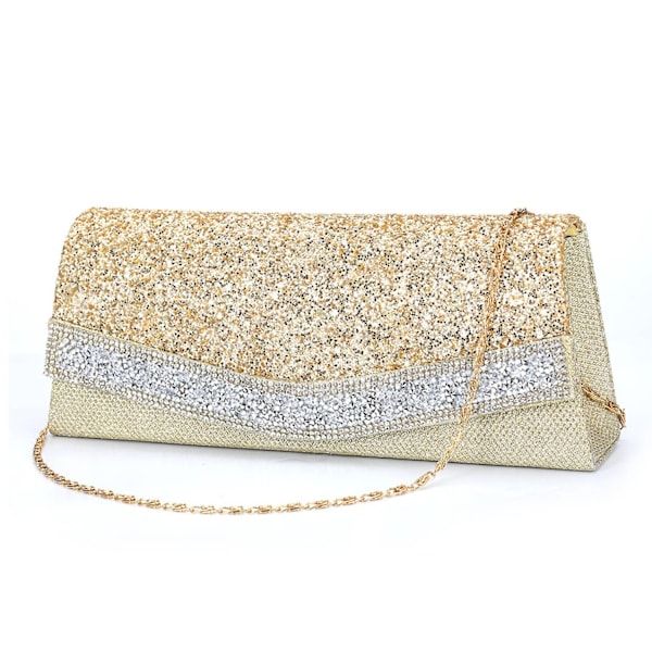 Glittrande Silver Handväska för Kvinnor, Glitter Brud Clutch Väska för Bröllop A916-736 Gold
