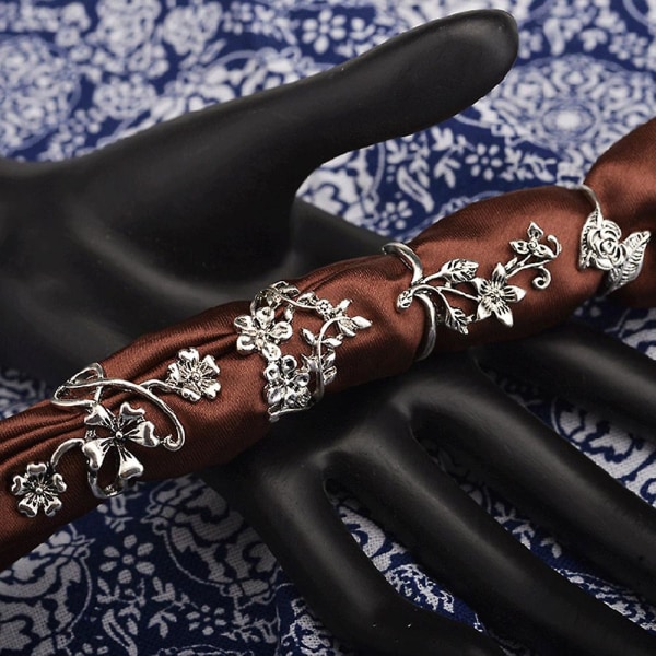 4st Kvinnor Vintage Stereo Flower Leaves Midi Finger Knuckle Rings Set Smycken