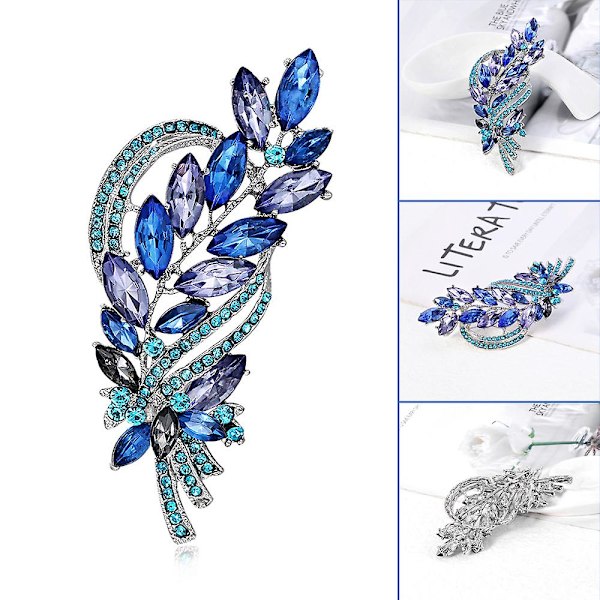 Kvinde Krystal Glas Brosche Skinnende Blade Revers Pin Badge Taske Tøj Dekoration