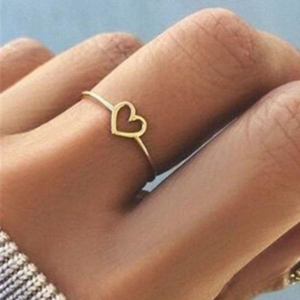 Kvinde Ring Slidstærk Simpel Design Legering Hul Hjerte Form Finger Ring Til Fest Golden US 9