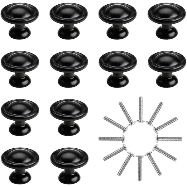 12pcs Drawer Knobs, Black Cabinet Knobs, 28mm Aluminum Alloy Drawer Pull Handle, One Hole Cupboard Handles, Door Knobs With Screws For Wardrobe Furnit