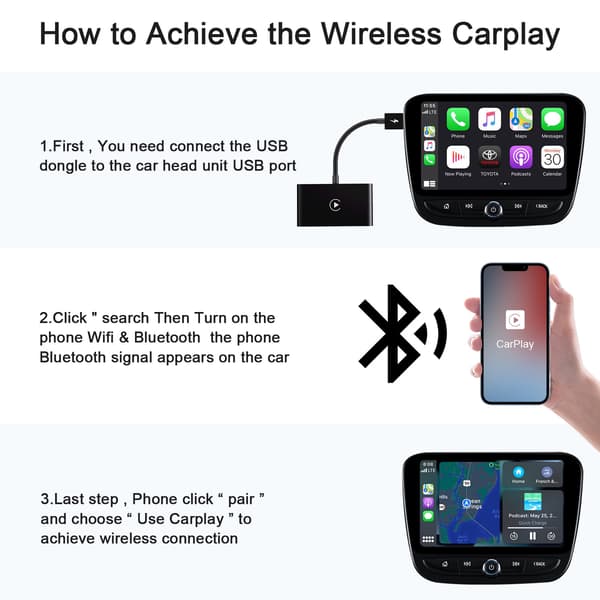 1 stk Passer for iPhone Carplay original bil kablet til trådløs