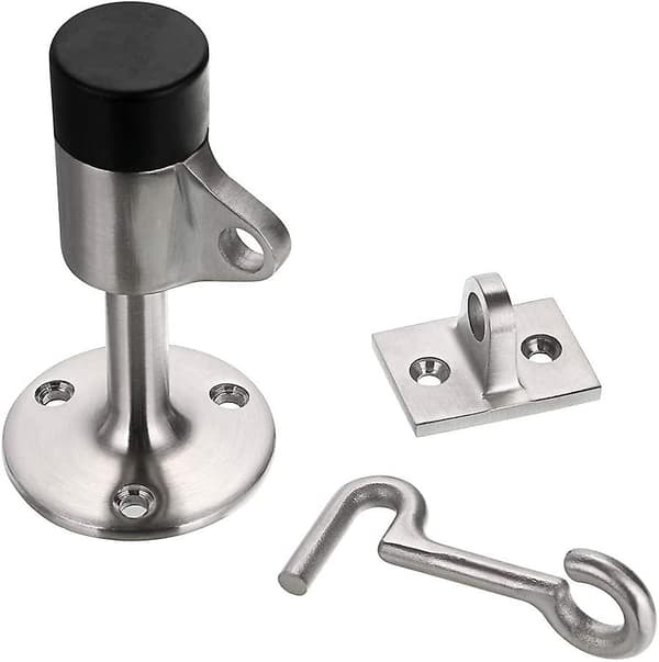 Robust Dørstopper med Krog - Rustfrit Stål Moderne Dørstopper med Gummibøjle, Vægmonteret Metal Dørstopper, Sølv