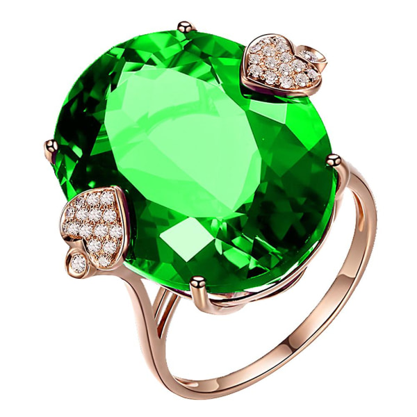 Bryllup Forlovelsesfest Brude Oval Rhinestone Innlagt hjerte Finger Ring smykker Green US 6