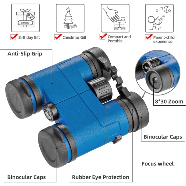 Bästa kompakta stöttåliga kikare för barn - Leksakspresent till pojkar och flickor i åldrarna 4-12 (blå),