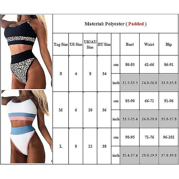 Naisten uimapuku korkeavyötäröinen bikinit Sarja Patchwork Kesärantauimapuku Uimapuku Leopard L