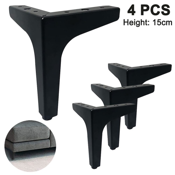 Piao 4-pack Metall Möbel Soffa Ben, Modern Stil DIY Möbelfötter Ersättning, Triangelbord Skåp Skåp Fötter Tungt För Byrå Kaffe Black 15cm