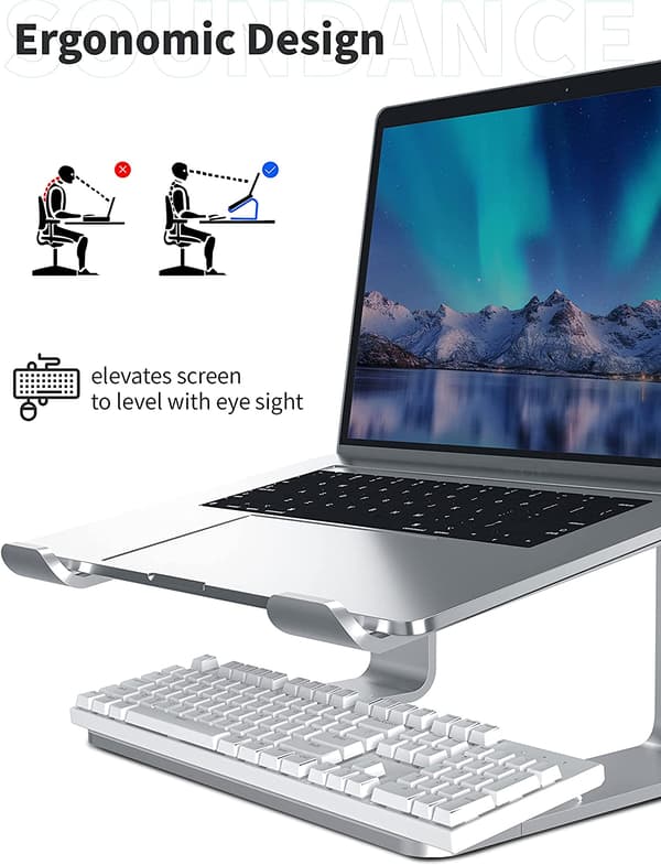 Bærbar computerstander, aluminium computerforhøjer, ergonomisk bærbar computerforhøjer, metalstander, passer til 10-15,6 tommer bærbare computere (sølv)