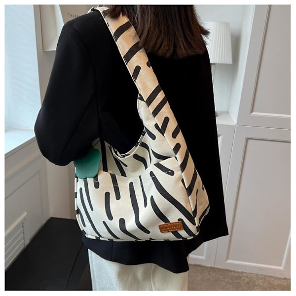 Tote Bag Kvinde Mode Student Klasse Stor Kapacitet Shopper Taske Enkelt Kvinde Stribet Lærred Taske Sac Off-white
