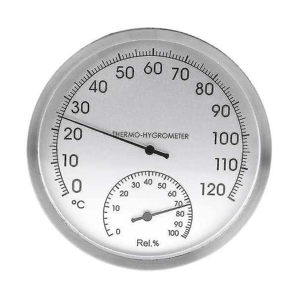 5\" Termometer Hygrometer Væghængt Rustfrit Stål Indendørs Udendørs Sauna Rum
