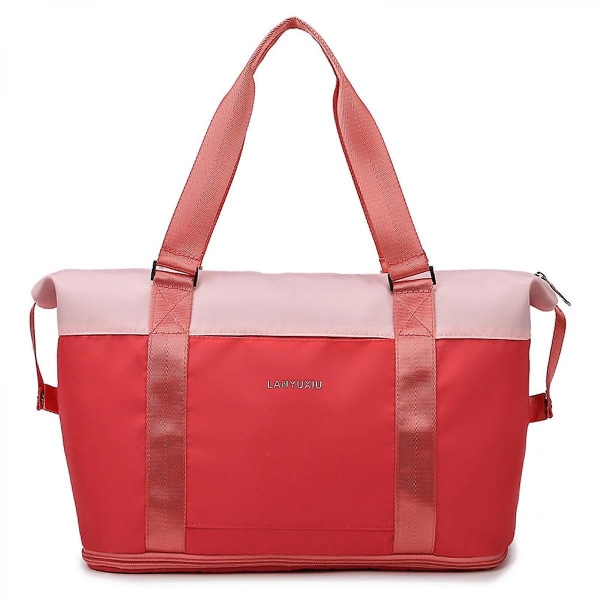 Dame Fitness Håndtaske med stor Kapacitet Kontrasterende Farve Oxford Rejsetaske Til Work Vacation Pink