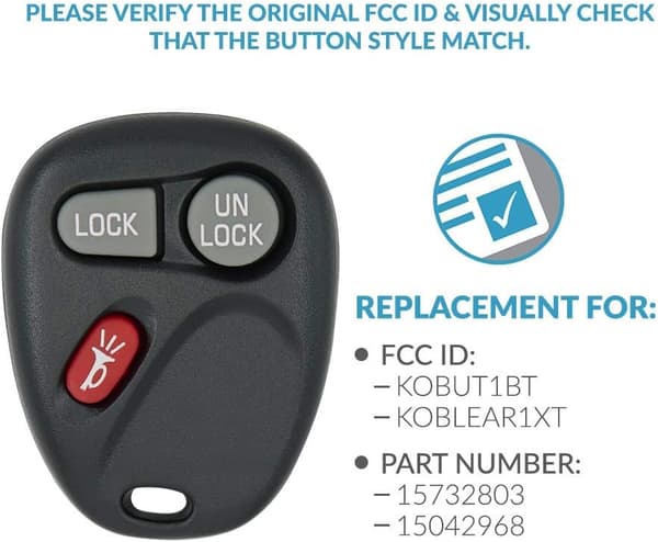 Til KOBLEAR1XT 3-knaps bilfjernbetjening 15042968 Fjernbetjening, selvprogrammerende