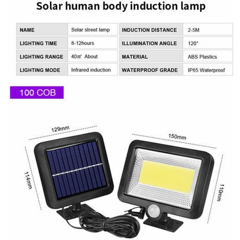 100Cob Solcelled Vegglampe med Bevegelsessensor