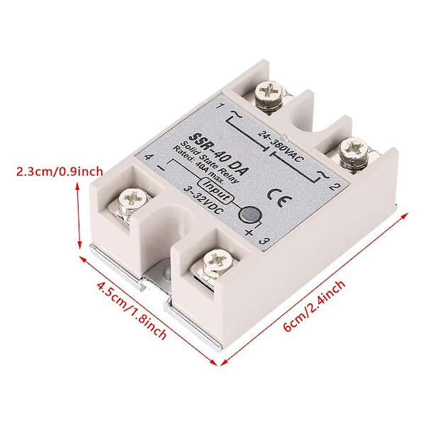 Enfasig DC-AC Solid State Relä SSR-40DA 40A Ingångsspänning 3-32V DC Utgångsspänning 24-380V AC