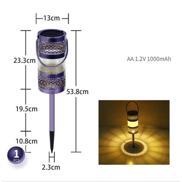 Solcelled LED Hagelys, Henge/Jordplugg Dobbeltbrukslampe, Hul Lanterne Hagedekorasjon Landskapslampe (Sjarmerende Lilla)