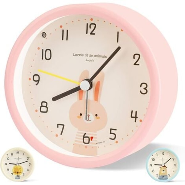 Children's Alarm Clock Analog Boy Girl Silent Battery Powered Table Clocks No Ticking Bedside Big Function Light for Bed