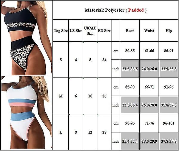Dames badedragt med høj talje bikini sæt patchwork sommer badetøj badetøj Leopard M