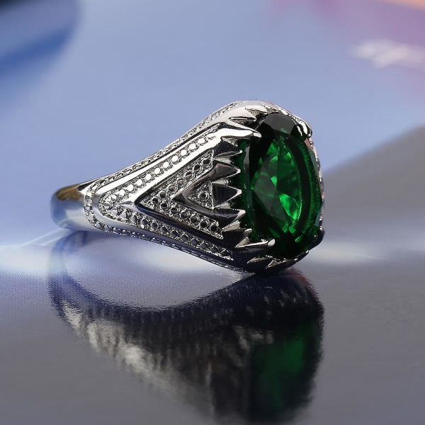 Mode Cool oval Smaragdgrön Strasslegering Fingerring Smycken för män US 9