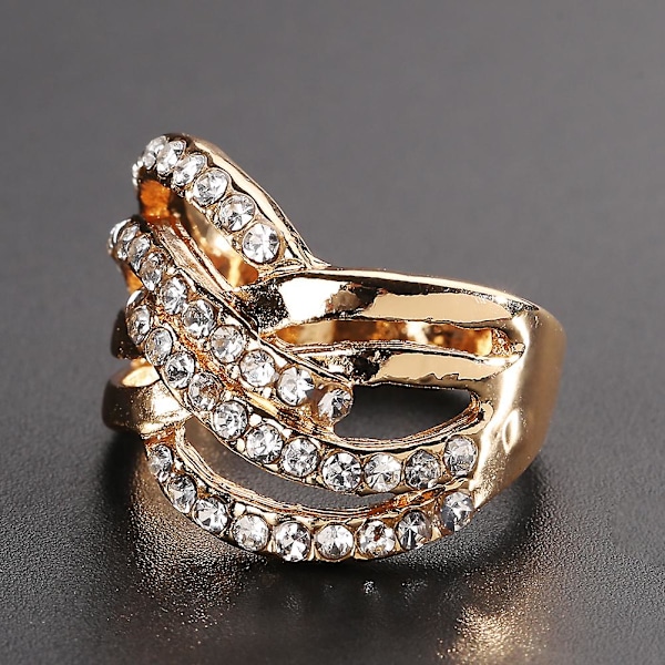 Lyxig 9k guldpläterad legering fingerband med strass inlägg ring smycke gåva US 7